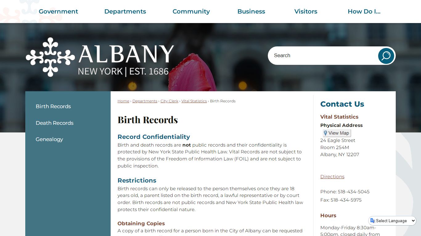 Birth Records | Albany, NY