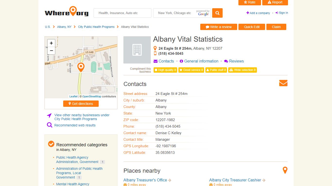 Albany Vital Statistics, Albany, NY - 24 Eagle St # 254m - City Public ...