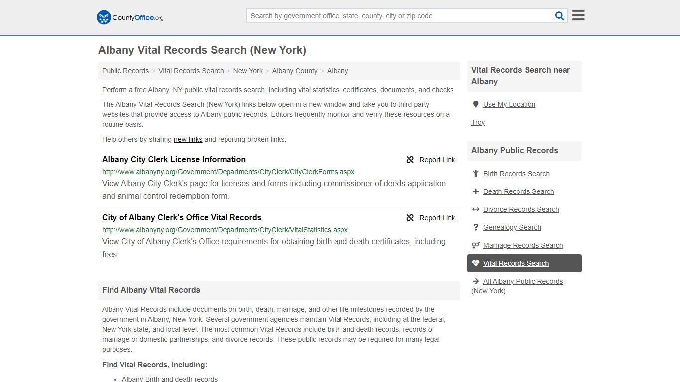 Vital Records Search - Albany, NY (Birth, Death, Marriage & Divorce ...