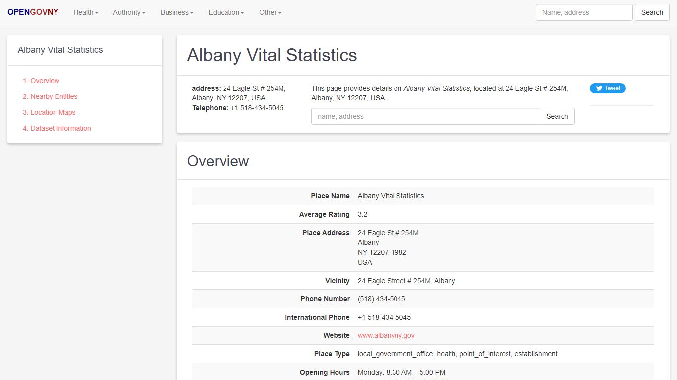 Albany Vital Statistics · 24 Eagle St # 254M, Albany, NY 12207, USA